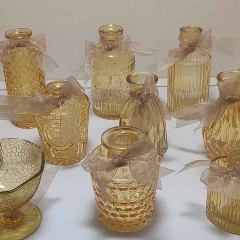 Set of 12 Gold Amber Glass Bud Vases